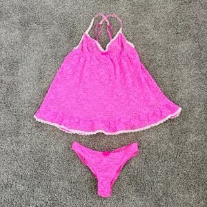 Victoria's Secret Pink Lace Babydoll Nightie & Bikini Set Women's Medium/34B